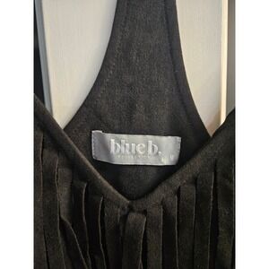 Blue B Collection Black Faux Suede Fringe Racerback Cami Tank Top Medium